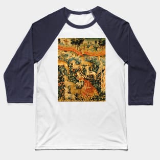 MEDIEVAL DEER HUNTING SCENE WITH LADIES AND DOGS Antique Flemish Tapestry Baseball T-Shirt